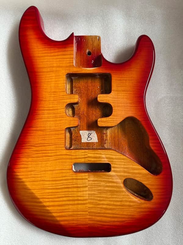Cherry Burst Guitar Stratocaster Strat Style Body with Tiger Maple Top image 1