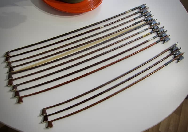 German Violin Bows Various Makers High Quality 4/4, 7/8, & 3/4 Sizes Lot of Twelve(12) Circa-1900s-Brown image 1