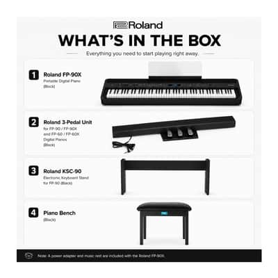 Immagine Roland FP-90X Portable Digital Piano with Stand, Pedal Unit & Seat Bundle - 10