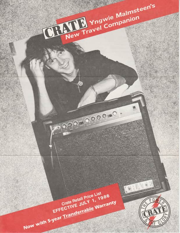 Crate Retail price List, July 1, 1986 with Yngwie Malmsteen cover image 1