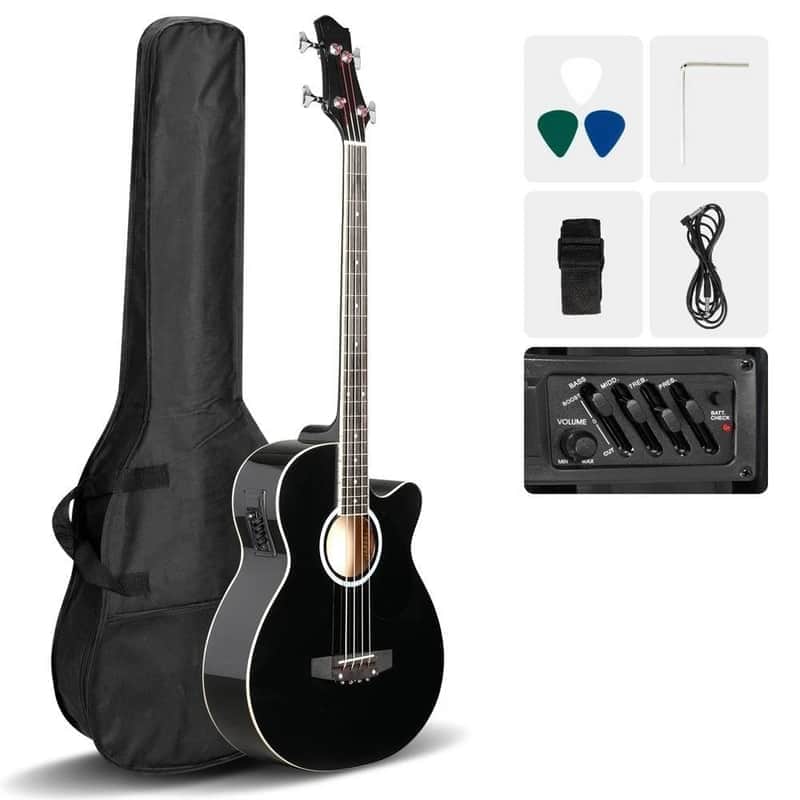 4 String Electric Acoustic Bass Guitar With Accessories Black