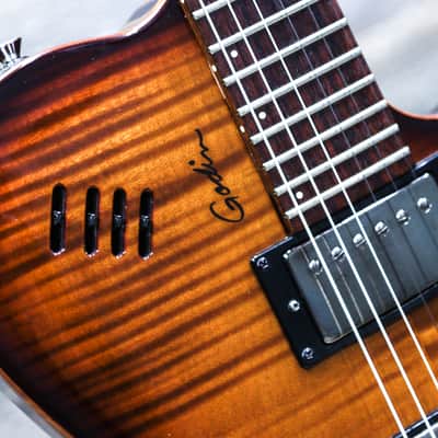 Godin Flat Five 'X' Lightburst High-Gloss Semi-Hollow Electric Guitar w/Case image 9
