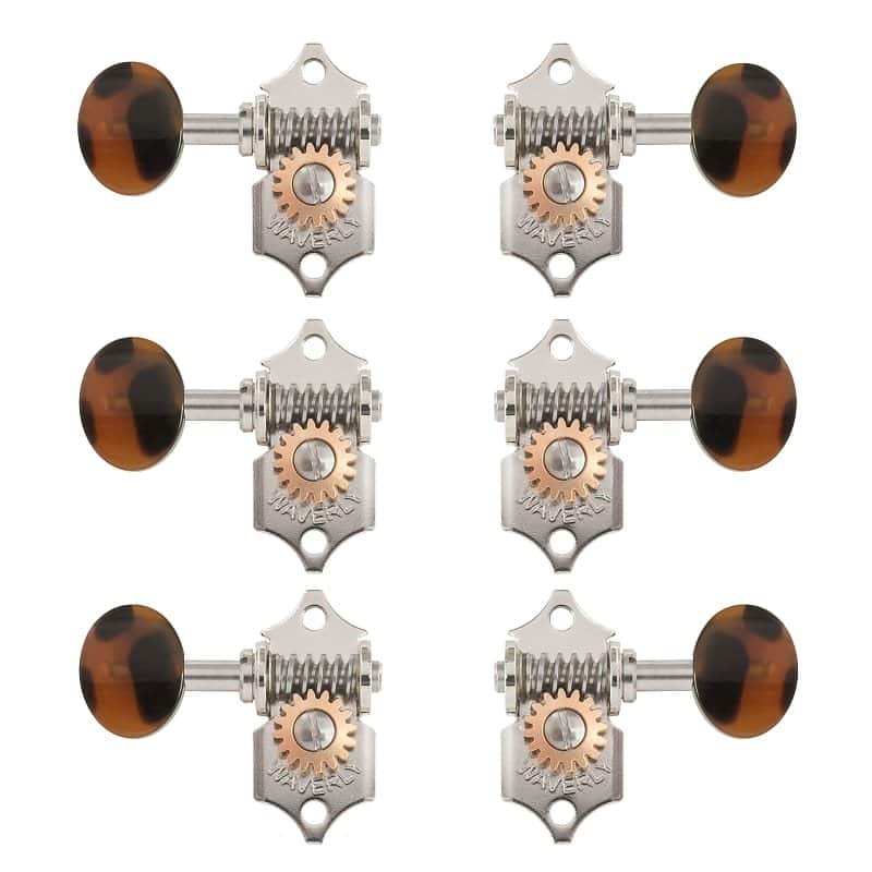 Waverly Guitar Tuners with Dark Tortoise Knobs for Solid Pegheads, Nickel, 3L/3R image 1