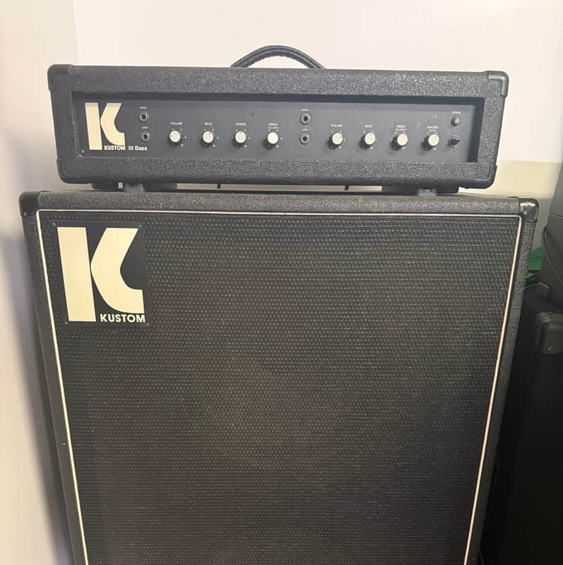 Vintage Kustom III 2 Channel Bass Guitar Amplifier Head & 2x15 Cabinet Stack image 1