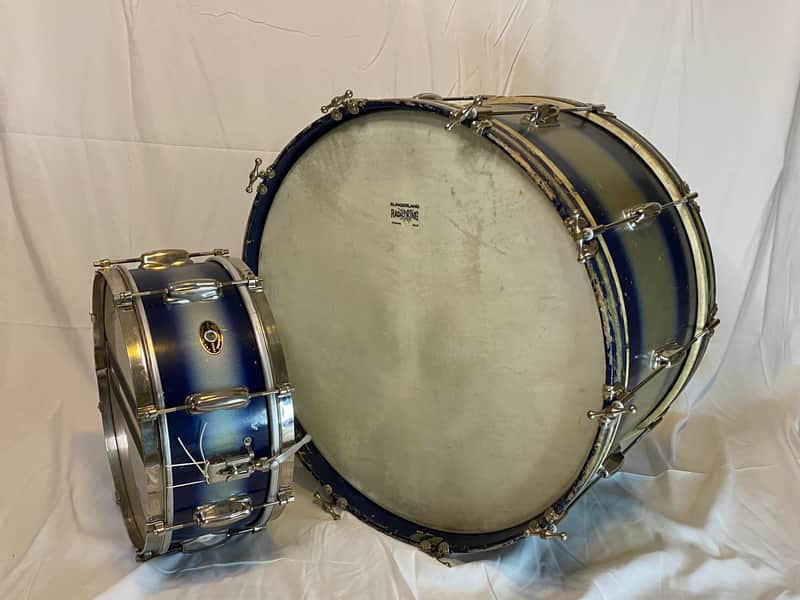 Slingerland Swingster Ensemble 22x12 Bass Drum and 14x5.5 Student Model Radio King 1955-1959 Blue/silver duco image 1