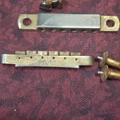 National Ibanez Univox HTF Bridge and Tailpiece Set Gold Made In Japan Tuneomatic Copy 1970s image 2