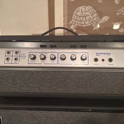 Ampeg '69-'70 - Blue line 55W tube 2ch amp with Ampeg 4x12 cab, dolly & original head cover image 2