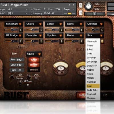 Soundiron Rust 1  (Download) <br>An eclectic collection of metal impact and tuned percussion