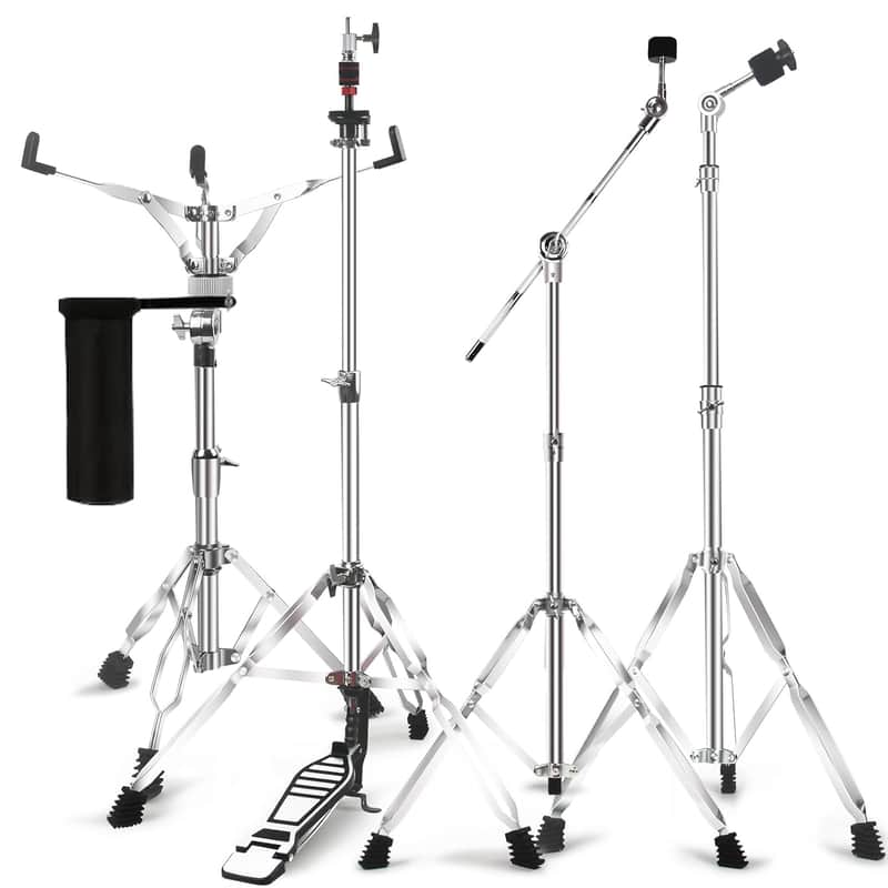 Straight Cymbal Stand + Boom Cymbal Stand + Hi Hat Stand + Snare Drum Stand + Drum Sticks Holder,Adjustable Drum Hardware Percussion Mount Holder Gear Set For Crash, Ride, Splash Cymbal (5 Pack Set) image 1