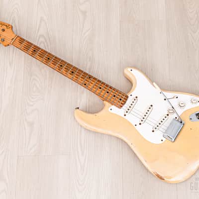 1956 Fender Stratocaster Vintage Guitar One-Piece Ash, Blonde w/ V Neck & Tweed Case image 12