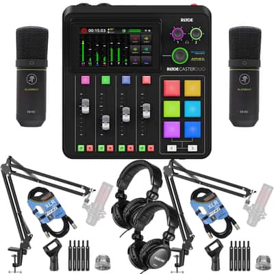 Rode RodeCaster Duo Streaming Mixer, (2) Mackie EM-91C, (2) Tascam TH02, (2) Mic Boom Arm, (2) XLR Cables Bundle image 1