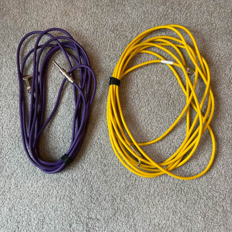 Seismic Audio 2 x 20' | 1/4" TS straight - 1/4" TS right angle 2010s - Purple, Yellow image 1