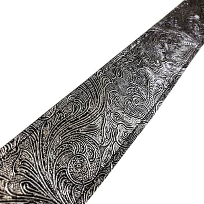 Silver Metallic Vegan Leather Guitar Strap-Silver Tooled Faux Leather Guitar Strap-Genuine Leather Ends -Acoustic, Electric or Bass Guitars image 2