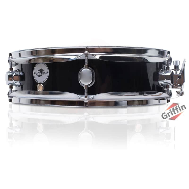 Griffin Snare Drum 13" x 3 - 5" -  Piccolo 100% Poplar Wood Shell with Black Finish and Coated Drum Head - Professional Drummers Percussion Instrument with Bright Tone and Brilliant Attack image 1
