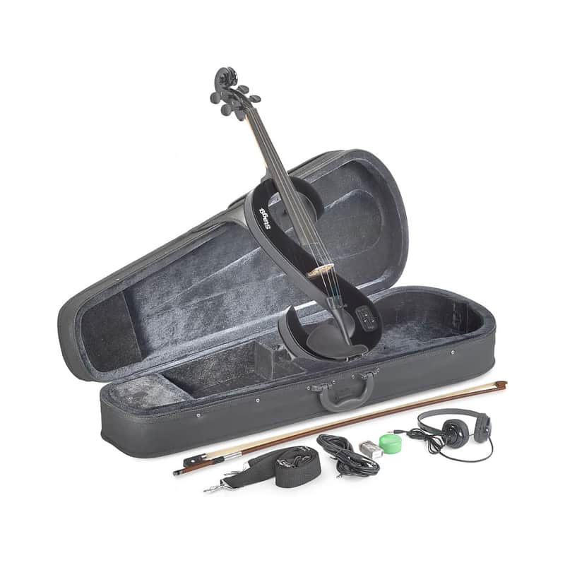 Stagg EVA 4/4 BK S-Shaped 4/4 Electric Viola Set w/Case, Straps, Bow, Rosin, Headphones & 9V Battery image 1