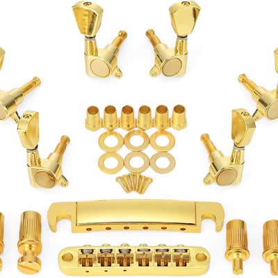 Gold Guitar Parts Set Saddle Bridge Tune-O-Matic Tailpiece and 3L3R Sealed Gear Tuning Pegs Keys Machine Head for Les Paul Electric Guitar image 1