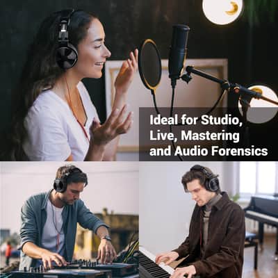Wired Over Ear Headphones Studio Monitor & Mixing DJ Stereo Headsets with 50mm Neodymium Drivers and 1/4 to 3.5mm Jack for AMP Computer Recording Podcast Keyboard Guitar Laptop - Black image 4