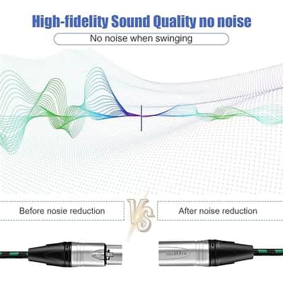 XLR to XLR Pro Mic Cable 10 Ft 2-Pack Male to Female XLR Cable 3-pin Green Balanced Shielded Microphone Cable for Amplifier Mixer, Speaker Systems, Recording Studio image 2