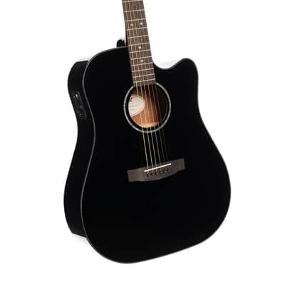 Cort Earth60CE Dreadnought Acoustic-Electric Guitar Black Gloss Solid Spruce image 3