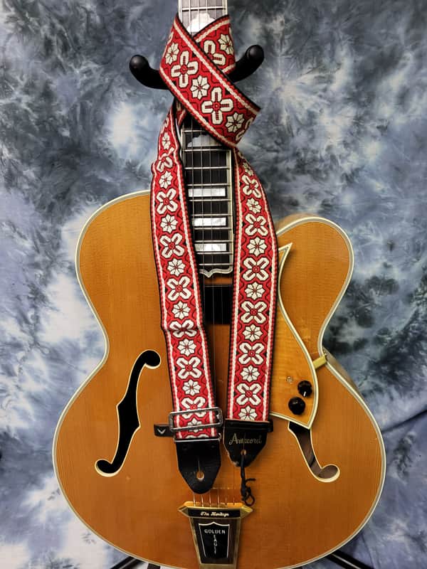 Rare Vintage 1960's Ace Style Amacord Vintage Red Black Hendrix Clapton Guitar Strap image 1