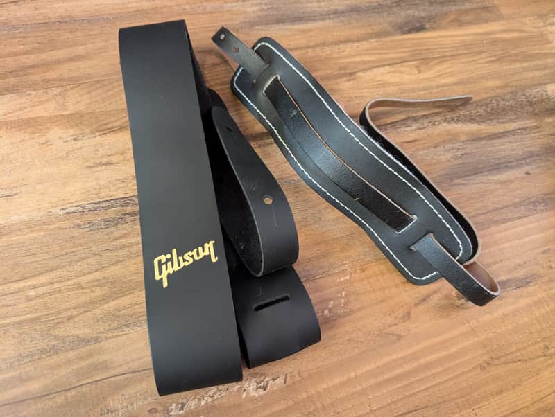 Gibson Guitar Strap Lot Of 2 Different Brands USA Black Leather EXCELLENT image 1