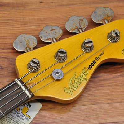 Vintage VJ74 Icon Fretless Bass - Sunset Sunburst image 12