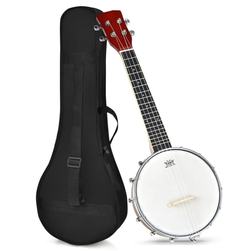Sonart 4-String Banjo Ukulele with Remo Drumhead and Gig Bag 2023 - Wooden image 1