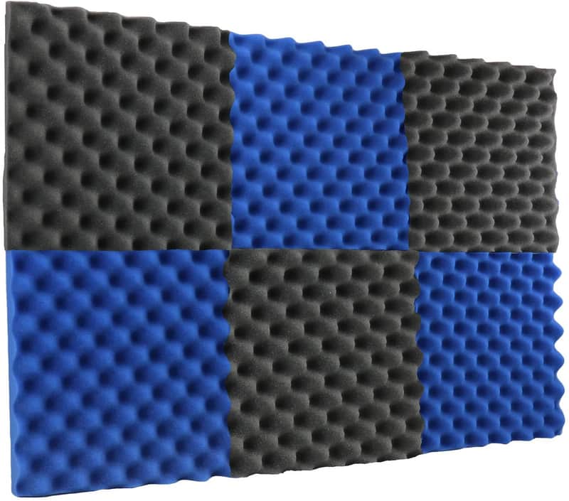 New Level 6 Pack Acoustic Panels Studio Foam Egg Crate 2" X 12" X 12" Black/Blue image 1
