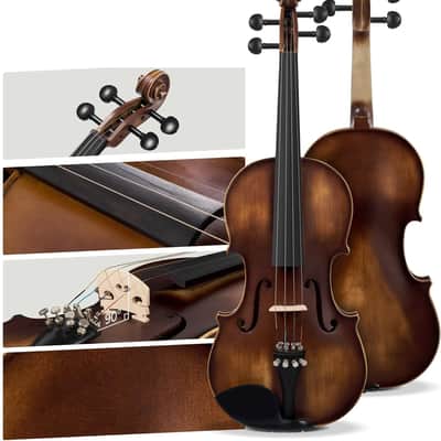 Violin 4/4 Full Size Set, Varnish Fiddle Solid Wood for Professional Adults Senior Intermediate Beginners Student Starter Acoustic Violins Kit Outfit with Ebony Fitted, Hard Case, Right Handed image 2