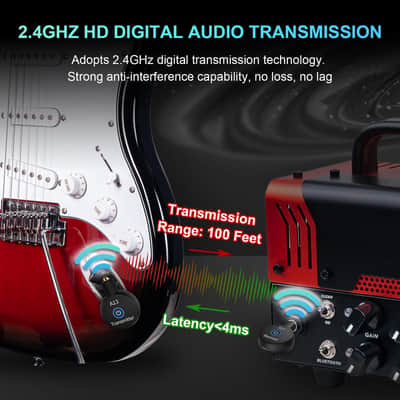 A13 Wireless Guitar System 2.4GHz Transmitter Receiver for Electric/Acoustic Bass Guitar, Rechargeable Li-Battery, Plug & Play Wireless Guitar Cable for Guitar, Bass, Violin - Black (1TX + 1RX) image 3
