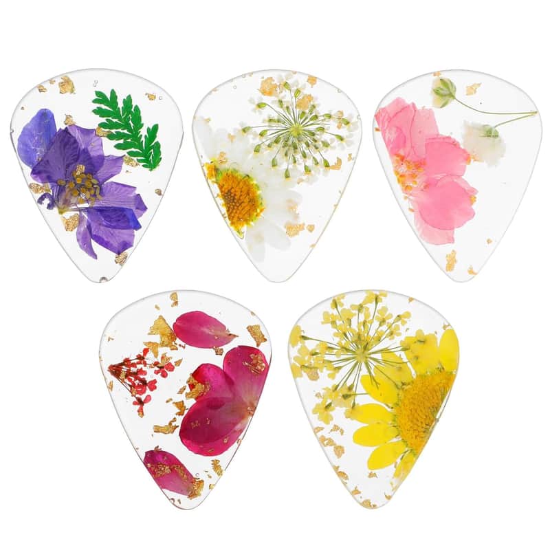 5 Pieces Flower Guitar Picks Dried Flower Resin Guitar Plectrums Heavy Handmade Colorful Guitar Plectrums Artist Guitar Pick for Bass Electric Acoustic Guitars Ukulele, Classical Triangle image 1