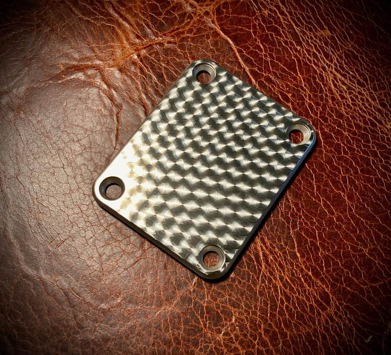 Van Dyke-Harms Extra Thick Stainless Steel, Engine Turned Neck Plate with Screws, Fits Fender-style, 4-bolt guitars 2023 - Engine-turned Stainless Steel image 1