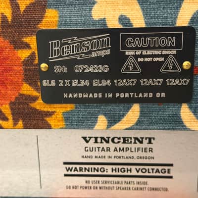 Benson Amps Vincent Channel Switching Guitar Amplifier Head + 1x12 Speaker Cabinet - Aunt Gertie image 6