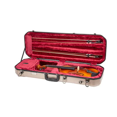 Crossrock 4/4 size Violin Case | ABS Molded Hardshell with Interior Compartment, 2 Bow Holders, Security Lock, and Detachable Straps-Champagne image 2