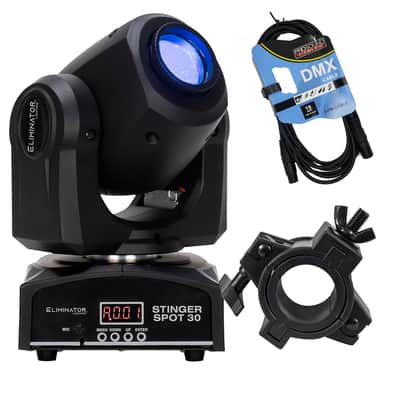Eliminator Stinger Spot 30 30W LED Mini Moving Head, DMX Cable, O Clamp Bundle image 1