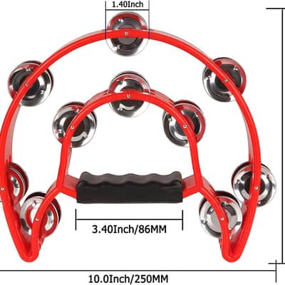 4 Pack 10 Double Row Tambourine, Half Moon Musical Tambourine 20 Metal Jingles Hand Held Percussion Drum, Panderos Para Adultos, Plastic Tambourines for Adults, Church, KTV, Party, Multicolored image 2