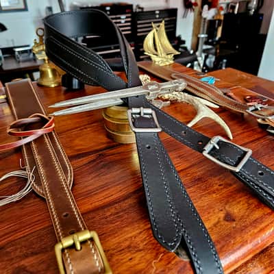 Hand Made, Hand Stitched Guitar strap "Rockatansky" in Black & Black - Vegetable Tanned Leather image 19