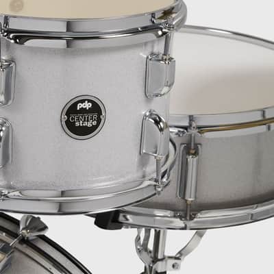 PDP Center Stage 5-Piece Drum Kit with Hardware and Cymbals (Diamond White Sparkle) image 4