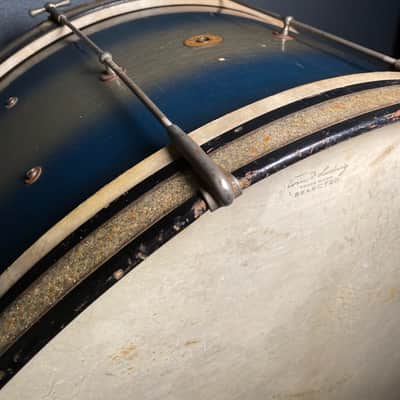 Early 1920s Ludwig  Marching Bass Drum 14x28 in Blue and Gold Duco image 9