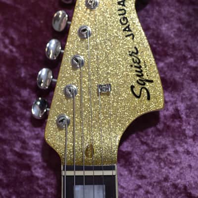 2025 Squier Classic Vibe 70's Jaguar Gold Sparkle Matching Head CME Exclusive image 3