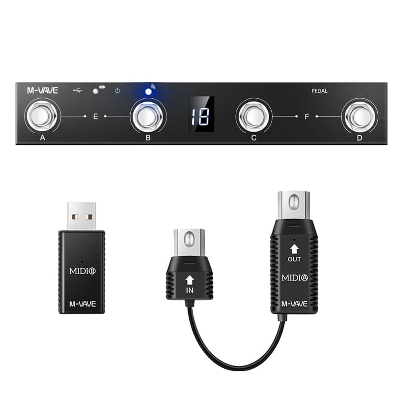 M-vave Rechargeable Bluetooth Wireless MIDI Controller MIDI Foot Pedal + MIDI Adapter,price include the import duty to US buyer image 1