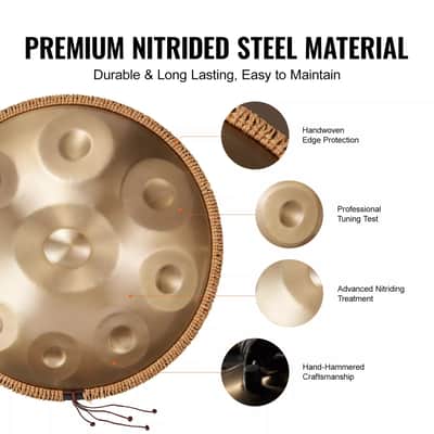 22" Handpan Drum – 9-Note D Minor Steel Hand Drum with Mallets for Meditation & Music Therapy image 3