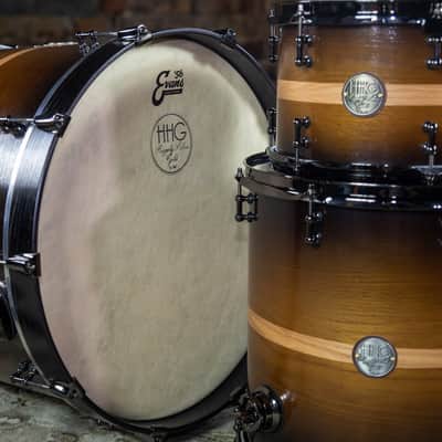 HHG Drums Oak Over Walnut, Walnut To Black Burst With Natural Pinstripe image 2