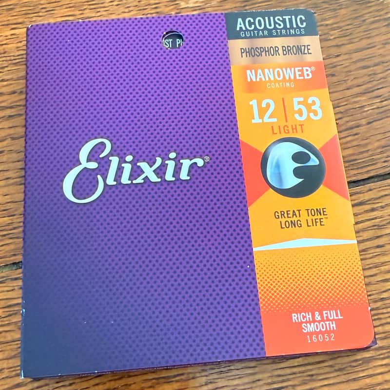 Elixir 16052 Nanoweb Phosphor Bronze Acoustic Guitar Strings - Light (12-53)