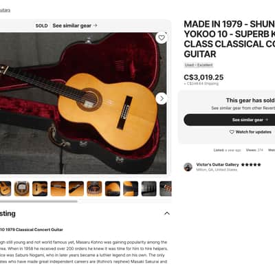 S. Yokoo No 15 Kohno Class Handmade Classical Guitar 1979 image 16