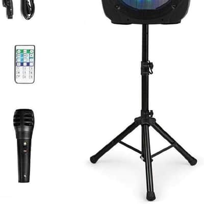 15" 1500W Powered Speakers, 2-Way Full Range Portable PA Speaker System Combo Set With Stands/Illuminating Light/Microphone/EQ/USB/Bluetooth image 1