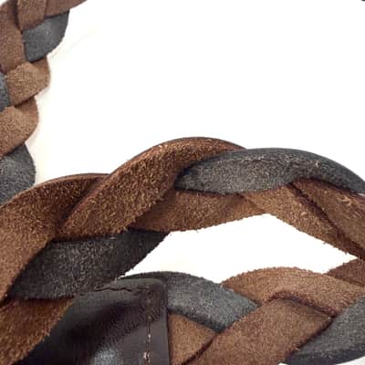 Walker And Williams M-61-CGN/BLK Throwback Series Hickory Brown And Black Grain Leather "Braid" Mandolin Strap image 5