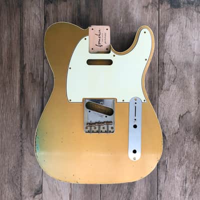 FRANCHIN Mars guitar body Relic Aged Gold Metallic turned green and Black 100% Nitro Lacquer Cracks Single Binding SS Alder Telecaster-Tele-T-Style Made in Italy - Stock piece #23020626 image 4
