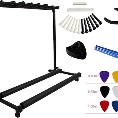 Folding Multiple Guitar Stand for Acoustic Electric Guitar Bass Rack Band Stage,Includes Picks,Pick Holder,String Winder,Bridge Pins,Nut Saddle,String Cutting Plier -7 Holders image 2