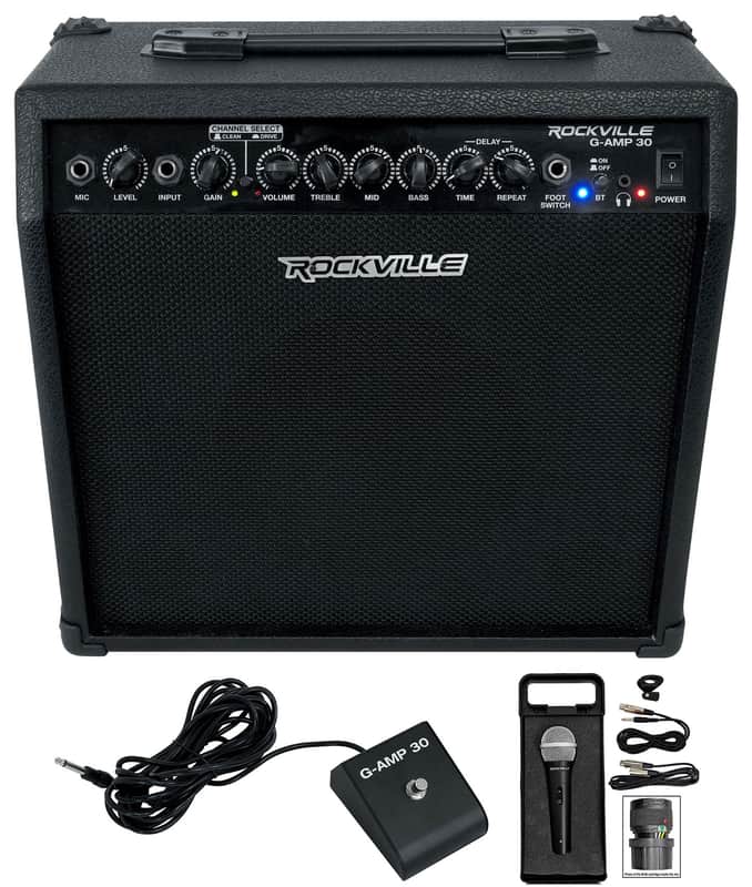 Rockville G-AMP 30 Watt Guitar Combo Amplifier Amp w/Bluetooth+Footswitch+Mic image 1